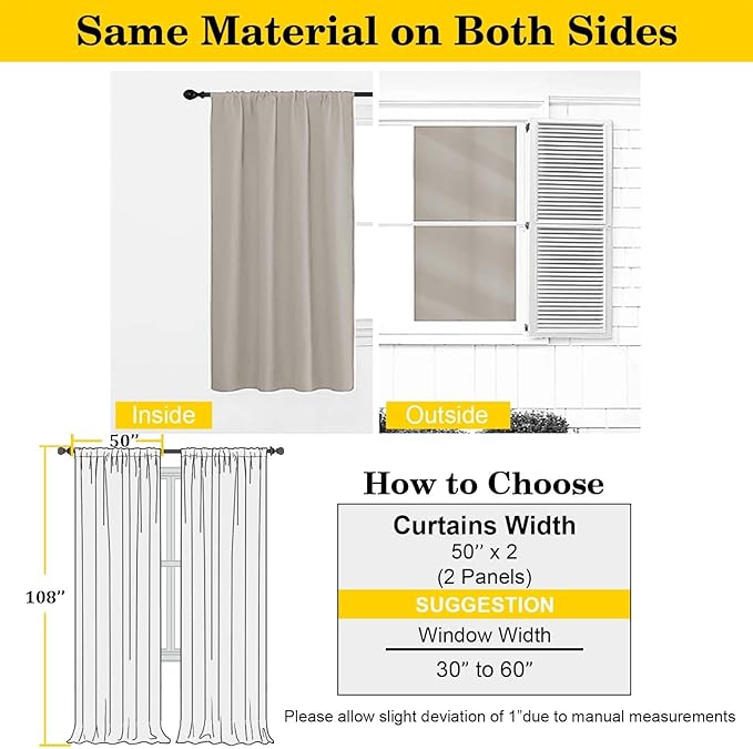 Extra Long Stone Blackout Curtains for Bedroom Living Room 108 Inches Long 2 Panels, Soft Solid Room Darkening Thermal Insulated Window Treatments, Rod Pocket Curtain, 50" Wx108 L