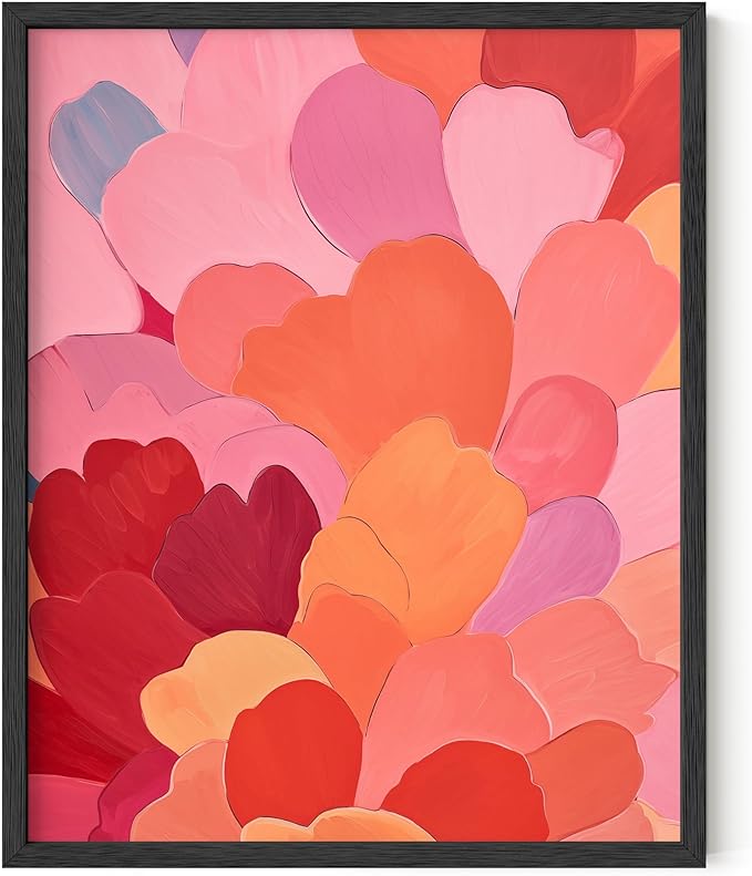 HAUS AND HUES Colorful Abstract Wall Art - Minimalist Retro Picture for Living Room Decor, Red and Pink Modern Wall Art Painting (Petals 1, Unframed, 16x20)