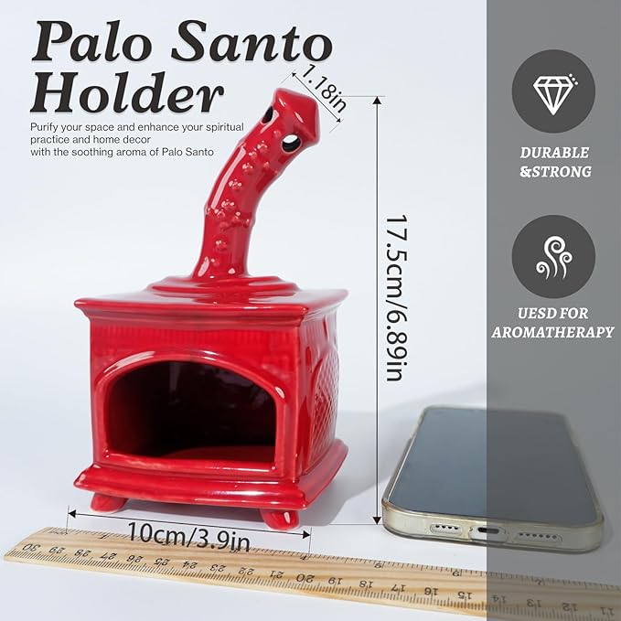 Red Ceramic Palo Santo Holder - Modern Incense Burner for Yoga & Meditation - Ash Catcher for Wood Sticks & Sage - Versatile Smudge Bowl & Cone Burner - Perfect Unique Gift for Mindfulness