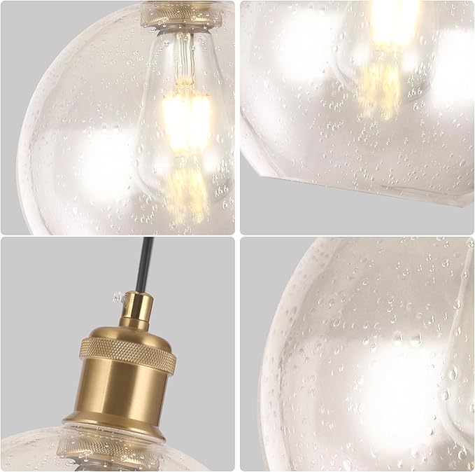 Globe Pendant Lights Kitchen Island Lighting Clear Glass Globe Pendant Light Fixtures Modern Kitchen Island Lighting for Dining Room Bedroom -7.8inch