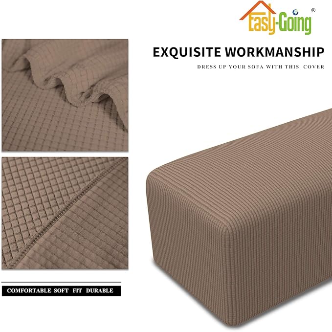 Easy-Going Stretch Ottoman Cover Folding Storage Stool Furniture Protector Soft Rectangle slipcover with Elastic Bottom(Ottoman Small,Camel)