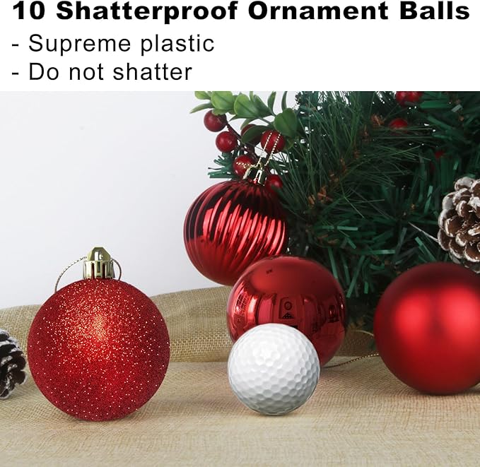 Rose Red 2.5" Christmas Balls Christmas Tree Decoration Ornaments Shatterproof Hanging Balls for Birthday Halloween Holiday Wedding Decorations Set of 10pcs