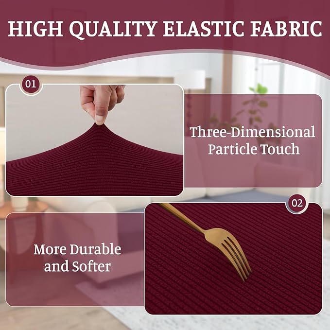 Sectional Couch Covers for Sofa Cushion L Shaped Couch Cover Washable Soft Couch Cushion Covers Stretch Sofa Slipcovers with 2 Pcs Pillowcases(3-Piece 2 Seater + 1 Chaise, Burgundy)