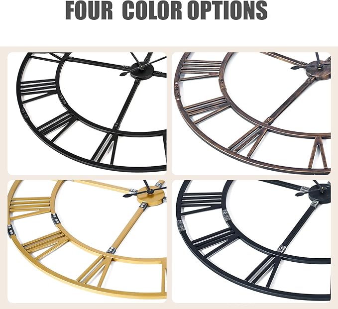 Large Wall Clock for Living Room Decor – 48 Inch Silent Non-Ticking Modern Farmhouse Wall Clock, Oversized Decorative Metal Roman Numeral Clock, Bronze