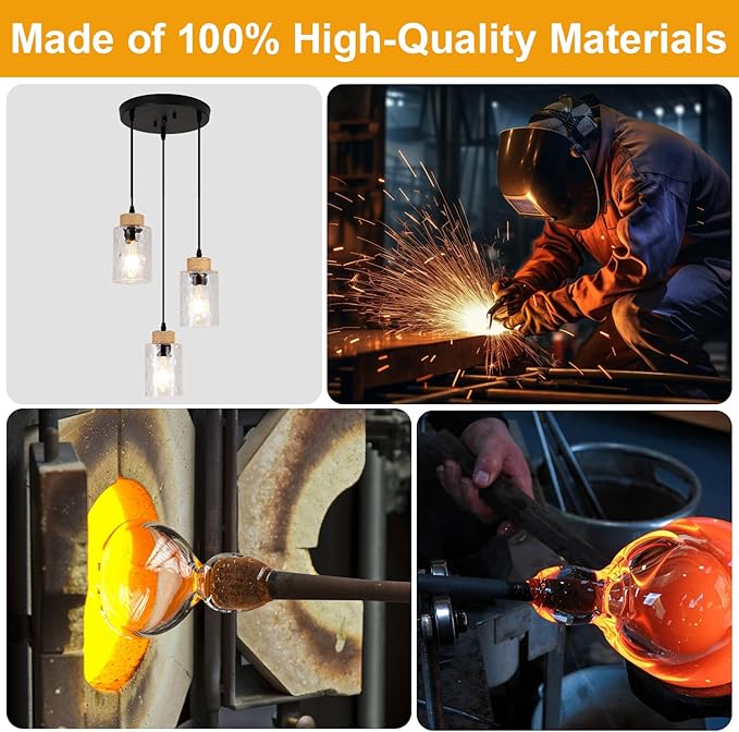 Modern Pendant Lights Kitchen Island,No Assembly Required Black Farmhouse Kitchen Island Lighting+Clear Hammered Glass Shade,Industrial Hanging Pendant Lights Fixture for Kitchen Island Dining Room