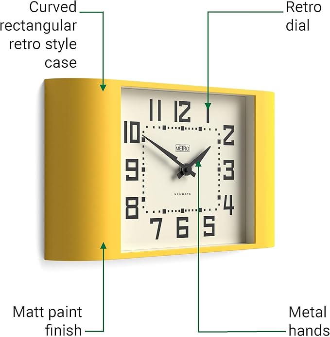 NEWGATE® Metro Clock | Retro Wall Clock | 16.5 inch Wide | Citrus Yellow | Mid Century Style for Kitchen, Living Room or Office