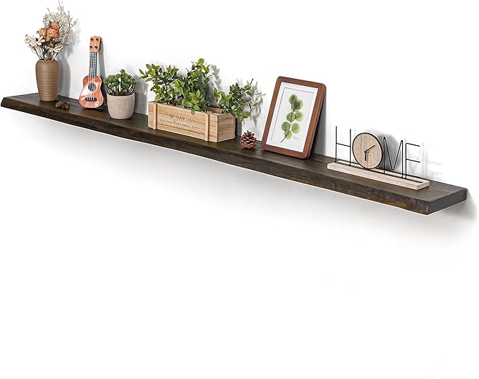 Dreamland 72 inch Floating Shelves for Wall Solid Elm Wood Live Edge Wall Mounted Shelves|Rustic Long Floating Shelves with Invisible Bracket for Bathroom Living Room Kitchen|Walnut, 1 Pack