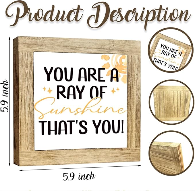 You Are A Ray Of Sunshine Coaster - Friendship Gift, Funny Thank You Gift, Positivity, Funny Home Decor, Box Wood Plaques Desk Décor, Rustic Farmhouse Decor for the Home Sign, Housewarming Gifts
