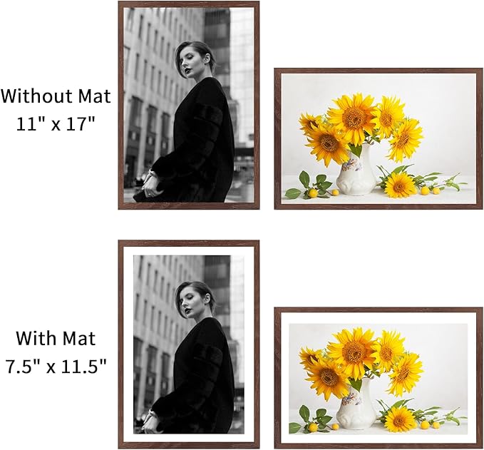 puthiac 11x17 Walnut Oak Wood Picture Frame - Minimalist 11x17 Poster Frame, 11"x17" Frame Wood, Natural Solid Wooden Picture Frames for Wall Art Photo and Prints (1 Pack, Walnut)
