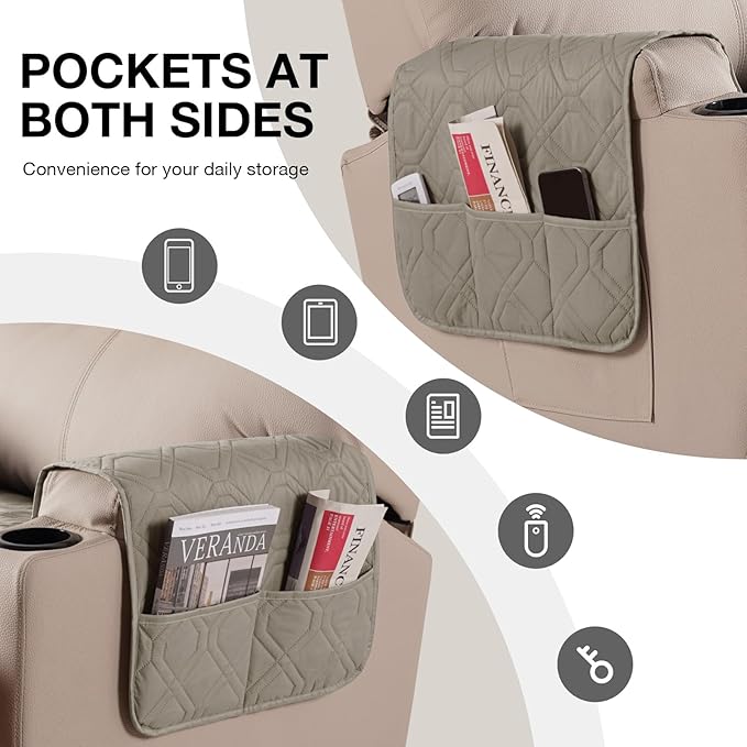 VANSOFY Recliner Chair Covers 100% Waterproof Seat Cover with Arm Reclining Cover Non-Slip Recliner Chair Covers Furniture Protector Washable Slipcover with Pocket for Pets, Dogs(Khaki, 22")