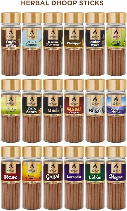 The Aroma Factory Dhoop batti .No Bamboo Herbal Dhoop Sticks with Incense Holder, 5 Bottle x 75g,with Jute Bag (Arabian Nights)
