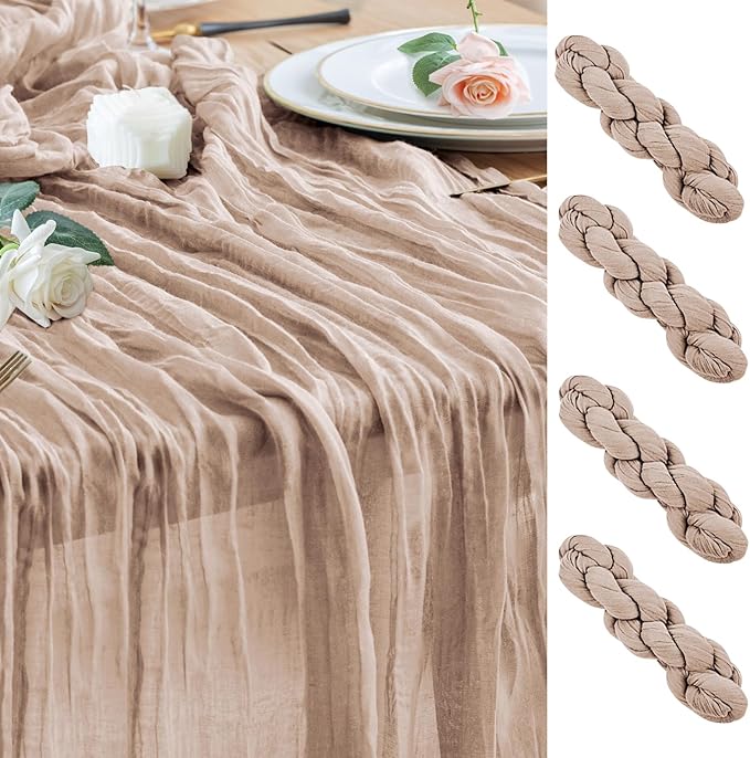 Wokceer Cheesecloth Table Runner 4Pack 10FT Nude Pink Boho Gauze Cheese Cloth Table Runner for Party Long Rustic Sheer Table Runners for Baby Bridal Shower Wedding Easter Table Decor