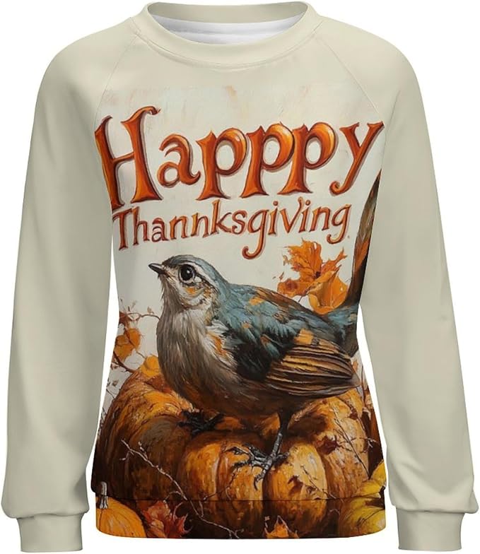Thanksgiving Sweatshirt for Women Crewneck Pullover Casual Graphic Long Sleeve Shirts Sweater