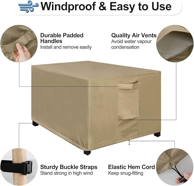 OutdoorLines Outdoor Waterproof Patio Ottoman Covers - Rectangle UV-Proof Patio Side Table Cover Windproof Heavy-Duty Furniture Covering Protector 34L x 24W x 17H Inch, Camel