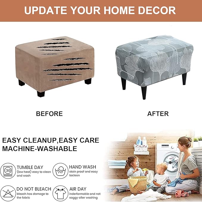 Eco-Ancheng Stretch Ottoman Cover Rectangular Storage Ottoman Slipcover Footrest Stool Covers Folding Storage Covers for Foot Stool with Nonslip Elastic Bottom (12,Large)
