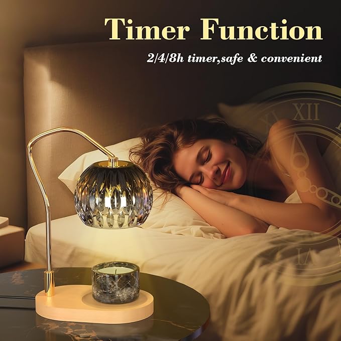 Candle Warmer Lamp with Timer & 4-Level Dimmer, Electric Wax Warmer for Jar Candles, Black Home Decor with 2 Bulbs, Gift for Women, Men, Housewarming