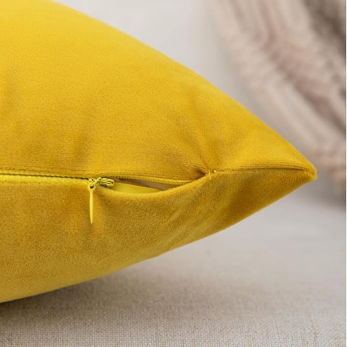 ZLINA Set of 2 Velvet Decorative Throw Pillow Covers Yellow White Patchwork with Gold Leather Pillow Covers 16 × 16 Inch Cushion Covers Decor Living Room Sofa Bedroom Car