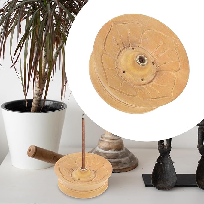 Nepal Wooden Incense Rope Burner Lotus-Shaped Home Incense Holder Tray for Meditation and Office Relaxation Stylish Decorative Ash Catcher with Smooth Practical Design