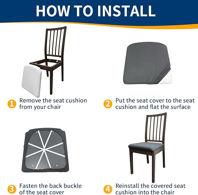 Waterproof Dining Chair Seat Covers Set of 6, Removable Washable Kitchen Chair Seat Slipcovers, Dining Room Chair Seat Covers for Home, Restaurant, Banquet