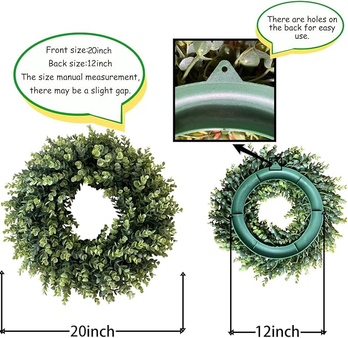 20” Wreaths for Front Door Spring Summer Green Boxwood Door Wreath for All Seasons Living Room Bedroom Window Wall Indoor Outdoor Farmhouse Easter St. Patrick's Independence Day Home Decoration