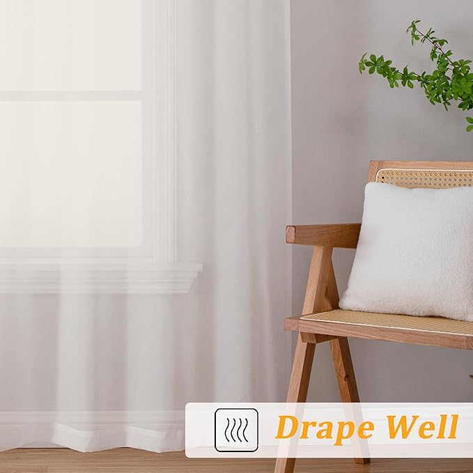 Gwine Ivory Sheer Curtains 30 Inch Length, Short Light Filtering Voile Small Cafe Kitchen Curtains with Rod Pocket, Short Curtain for Bathroom Window, 42x30 Inch, 2PCS