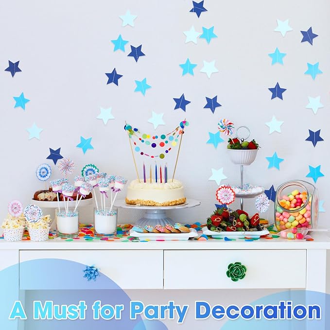 Patelai Glitter Star Garland Banner 2026 New Years Decor 130 Feet Star Hanging Banner Twinkle Backdrop for Birthday Classroom Wedding Christmas Party Supplies(Ocean Blue)