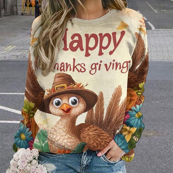 Thanksgiving Sweatshirt for Women Crewneck Pullover Casual Graphic Long Sleeve Shirts Sweater