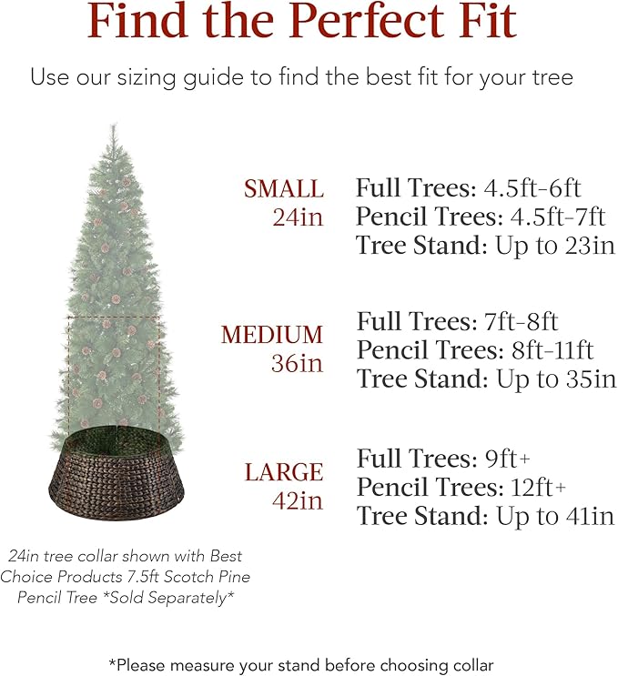 Best Choice Products 24in Christmas Tree Collar, Woven Hyacinth 3-Piece Holiday Rattan Tree Skirt Accessory for Home w/Cord Cut-Out - Transparent White