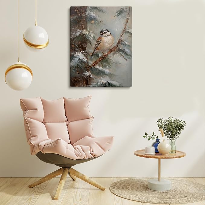 VintageChristmas Bird Wall Art,Winter Bird Poster, Christmas Tree Christmas Decor,Bird Art,Rustic Winter Art,Christmas Seasonal Decor,Holiday Decor 16x24inch Unframed