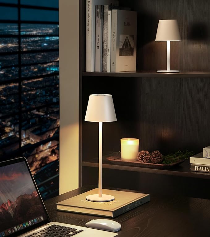 3 Pack Cordless Table Lamp, Portable Battery Operated Lamp with 3 Color Temps and Stepless Dimming, Rechargeable Table Lamp for Dinner, Desk, Cafe, Outdoor (White)