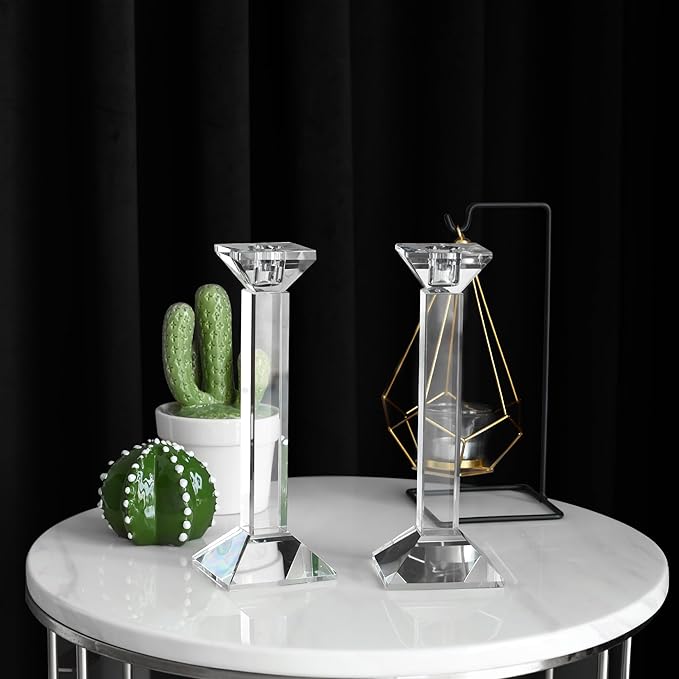 Kitcom 2-Pack Crystal Candlestick of Glass Holders for Home Decor, Crystal Taper Candle Holders Tabletop Centerpieces for Party and Wedding Decoration(8.5inch Tall)