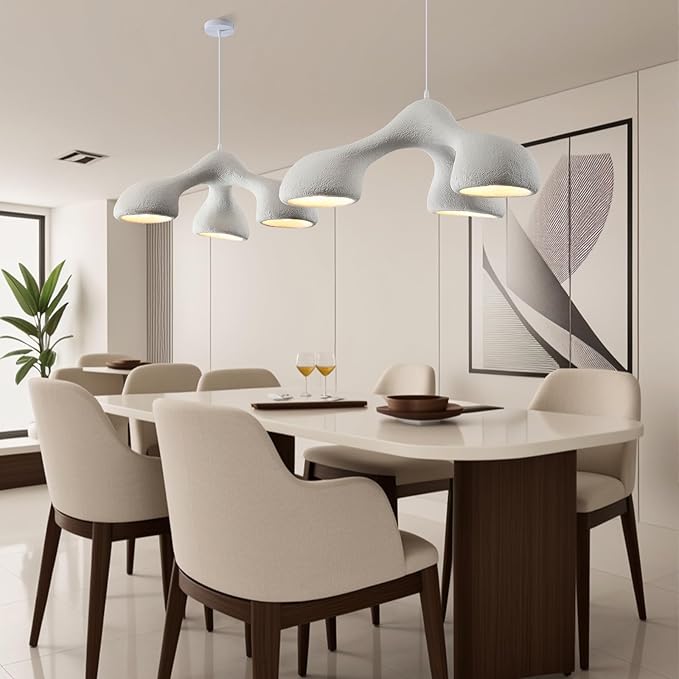 JAYMP 3-Lights Pendant Light Fixture for Dining Room Kitchen Island Restaurant E26 Base Mid Century Modern Hanging Lamp 1 Pack (Matte White,E Shape, 72cm/28.3in)