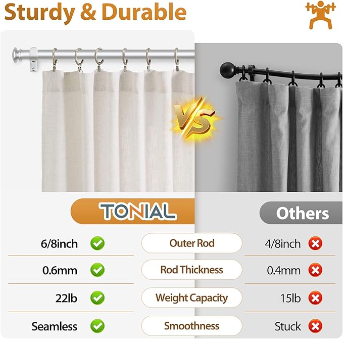 TONIAL 2 Pack Curtain Rods for Windows 48 to 84 Inch, Telescoping Splicing 3/4 Inch Single Rods for Windows Decorative Drapery Rod 32 to 86 with Small Finial, Silver