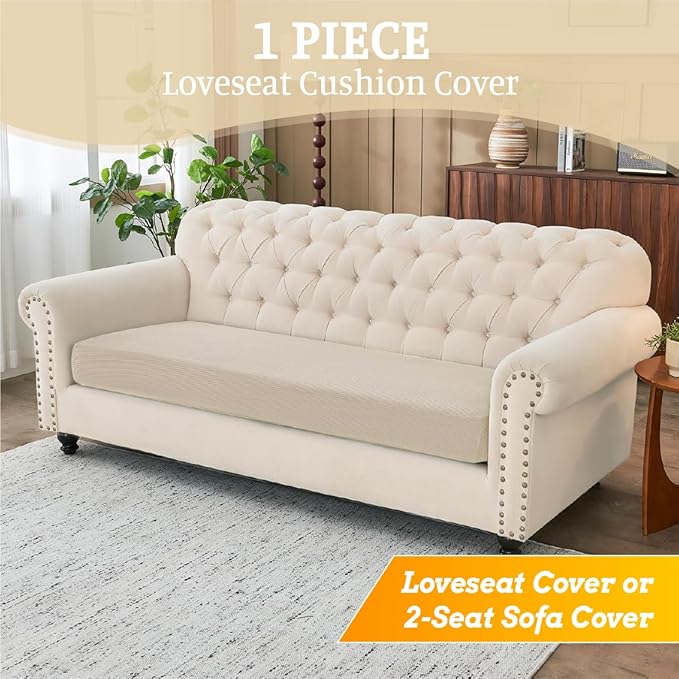 Sectional Couch Covers for Sofa Cushion L Shaped Couch Cover Washable Soft Couch Cushion Covers Stretch Sofa Slipcovers(1-Piece for Loveseat or Sofa 2-Seater, Natural)