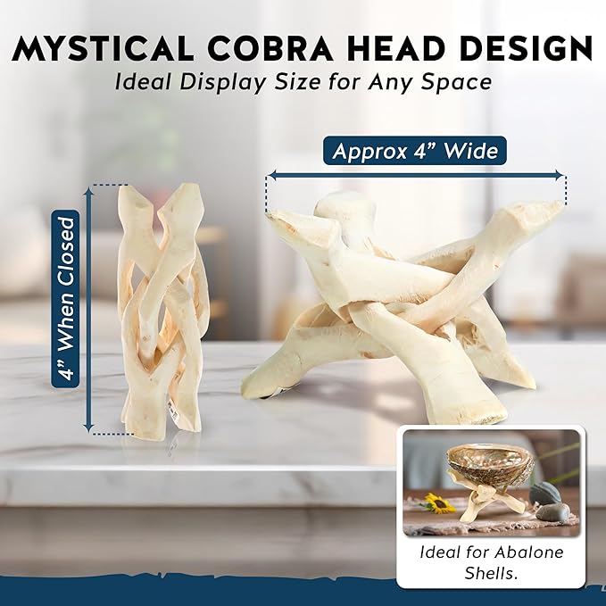 Alternative Imagination Wooden Tripod Display Stand - 4-Inch Hand Carved Holder Made from Mango Wood -Folding Natural Stand for Abalone Shell, Crystal Ball, Key Bowl,Trinket Dish, Incense,Decor & More