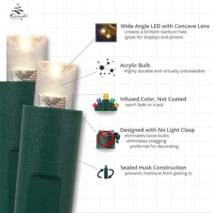 Kringle Traditions 50 Count Multicolor Christmas Lights – 17 ft LED Mini String Lights with 4 Inch Spacing, Indoor Outdoor Holiday & Party Décor