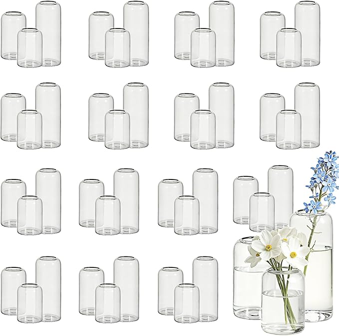 Glass Bud Vases Set of 48 Clear Flower Vase for Centerpieces Shelf, 3.9'' 4.9'' 6.7'' Modern Small Vases for Living Room Bedroom Office Home, Decor for Wedding House Warming Party