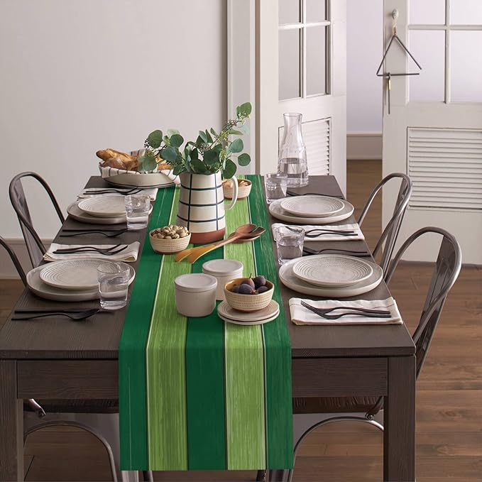 Vandarllin Table Runners Small 13X36 Inches Forest Lime Green,Cotton Linen Farmhouse Retro Rustic Barn Wood Texture Tablecloths Non-Slip Party Table Decorations for Kitchen,Home,Dining,Outdoor,