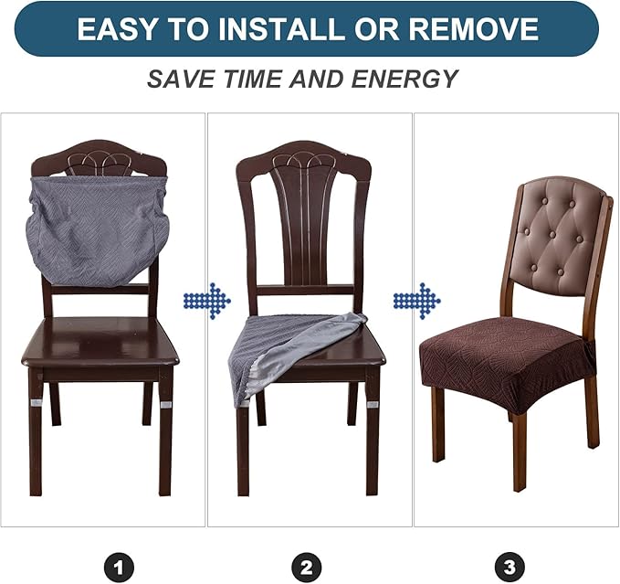 Removable and Washable Seat Covers for Dining Room Chairs Set of 4 - Waterproof Stretch Chair Seat Slipcovers, No Back Covers