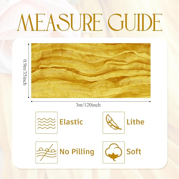 Wokceer Cheesecloth Table Runner Christmas 12Pack 10FT Gold Boho Gauze Fall Thanksgiving Cheese Cloth Table Runner for Party Rustic Sheer Table Runners for Baby Bridal Shower Wedding Easter Table