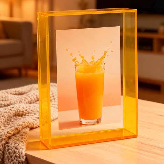 5x7 Acrylic Picture Frame Neon Floating Photo Frame for Wall Mount and Tabletop Decorative in Gallery Home Office, Neon Yellow