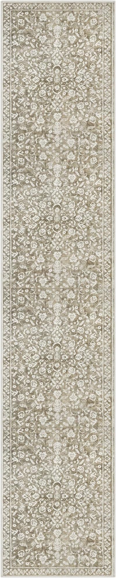 Vintage Runner Rugs for Hallway 2x10, Beige Taupe Washable Long Hallway Runner Rug Non Slip, Super Soft Kitchen Runner Rug, Print Faux Wool Floral Thin Carpet Runner for Entryway Bedroom