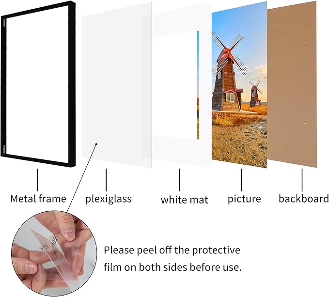 12x16 Metal Picture Frame Set of 2, 12 x 16 Aluminum Photo Frames with 8.5x11 Mat - Sawtooth Hangers, Spring Clips for Wall Mounting Horizontal and Vertical(Black)