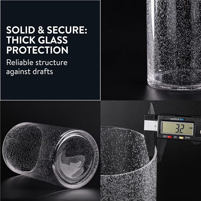 ELIXIR GLASSWARE Glass Candle Holder - Large Hand Blown Bubble Hurricane Pillar Candle Holders - Perfect for Centerpiece or Vase - Clear Hurricanes for Tall Candles - Set of 3