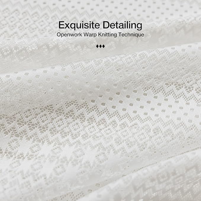 White Sheer Curtains 84 inches Long – Vintage Boho Sheer Curtains for Living Room/Bedroom, Light Filtering Rod Pocket Drapes, Privacy Elegant Lacy Pattern Panels, 52W x 84L Inch, 2-Pack