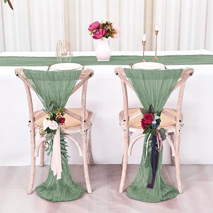 12 Pack Sage Green Cheesecloth Table Runner,10FT Gauze Boho Long Cheesecloth Table Runners 20x120inch Rustic Cheese Cloth Table Runner for Wedding Party Bridal Shower,Christmas Decorations