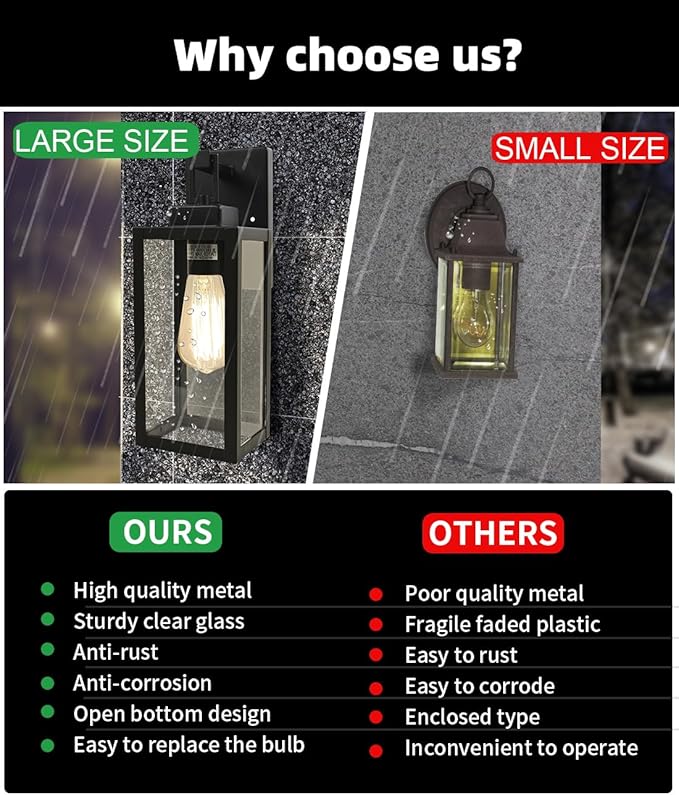 22" Large Black Outdoor Sconce, 22 Inch Outdoor Wall Lantern for House Exterior Wall Light for Garage Wall Sconce Extra Large Porch Light for House Outside, E26, 1 Pack