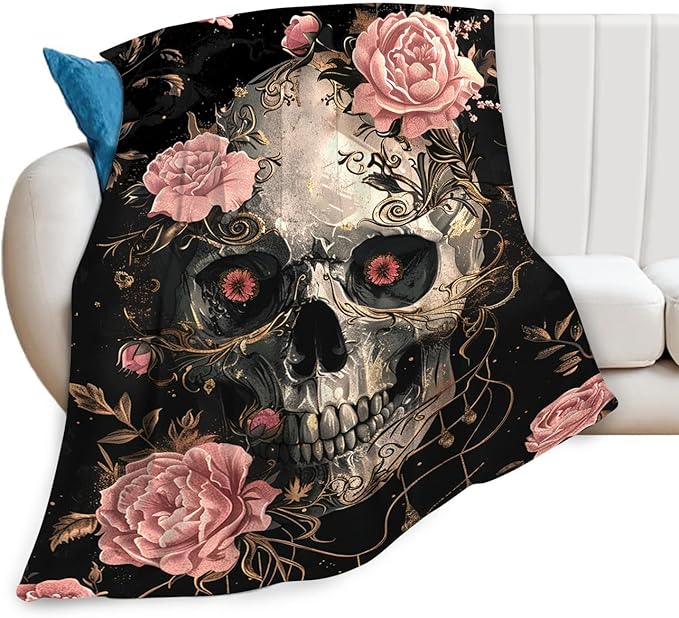 Tijuboni Skull Roses Throw Blanket Skull Gifts for Girls Boys Women Men Kids Adults Soft Flannel Fleece Blanket for Couch Sofa Bed Home Decor 60"x80"