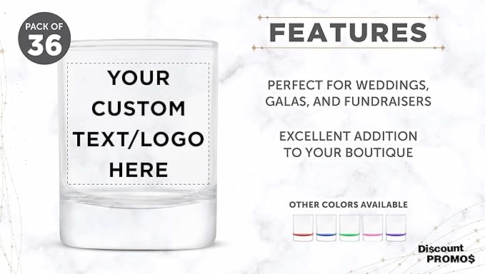 DISCOUNT PROMOS Custom Arc Votive Candle Holders 3 oz. Set of 36, Personalized Bulk Pack - Thick Base, Perfect for Wedding, Anniversary and Party Favors - Clear Bottom