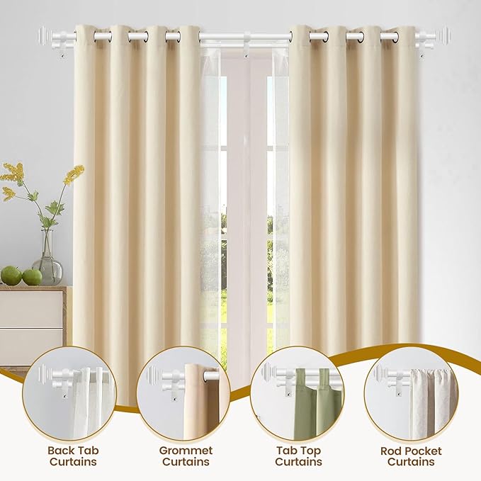 KAMANINA 1 Inch Double Curtain Rods 72 to 144 Inches (6-12 Feet) Adjustable Heavy Duty Drapery Rod for Windows 66 to 120, Square Ends, Ivory White